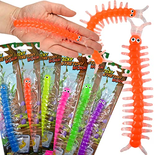 JONOTOYS Glibberwurm Sticky Wurm Fensterkletterer Tausendfüssler 3 Stück Glibber Tier Stretch Kleben 13cm Mitgebsel Geburtstag, Mehrfarbig