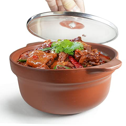 Shaguo Bowl Casserole Pot Clay Stone for Cooking Dolsot Bibimbap Soup Exclusive Range Unglazed Earthen (glass lid)