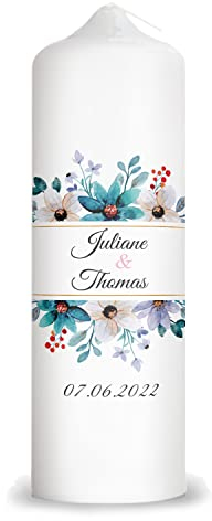 GRAVURZEILE Bougie imprimée Bougie de mariage Cadre floral Bougie personnalisée avec nom et date Cadeau pour les couples de mariage pour la SaintValentin Bougie pilier de haute qualité
