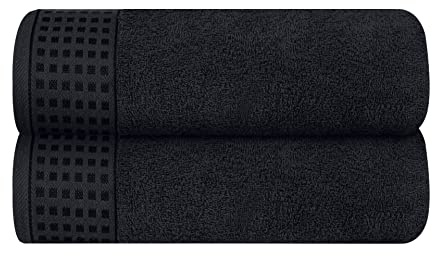 GLAMBURG 100% Cotton 2 Pack Oversized Bath Towel Set 28x55 Inches, Ultra Soft Highly Absorbant Compact Quickdry & Lightweight Large Bath Towels, Ideal for Gym Travel Camp Pool - Black