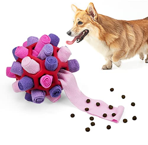 Tesytto Palla da fiuto per cani Giocattolo interattivo per cani Incoraggia la capacità di alimentazione naturale Addestramento Slow Food Giocattoli per cuccioli resistenti al morso(Estate Rosa)