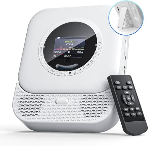 Arafuna Reproductor de CD Portátil con Receptor y Transmisor Bluetooth, Reproductor de CD Portátil con Altavoces Pantalla LED Incorporada, Radio Reproductor de CD (White)