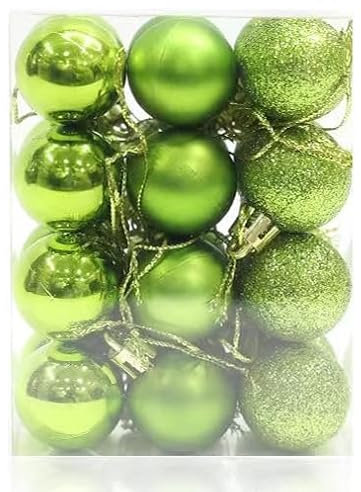Lot de 24 boules de Noël incassables de 30 mm à suspendre pour sapin de Noël, fêtes, mariage, décoration de fête - Vert