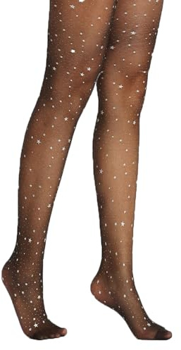SMTCM strumpbyxor dam med stjärnor mode mönstrade superelasticitet ultratunna transparenta hög midja sexig glitter jacquard feststrumpor svarta damtights för kjol eller klänning fin
