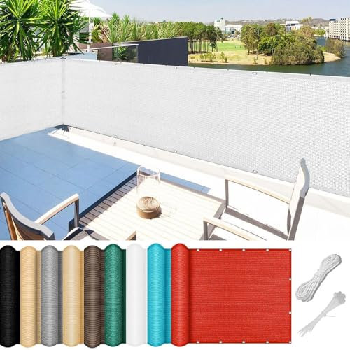 Brise Vue Balcon 100 x 140 cm Protection Contre Les Regards Revêtement et Pare Vue de Balcon avec Oeillets et Cordons, Facile a Poser pour Patio Extérieur Clôtures, Blanc