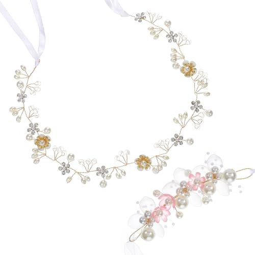 Oruola 2 copricapi e braccialetti da sposa, con fiore e corpetto da polso, cerchietto per capelli da sposa, copricapo da principessa, accessorio per capelli per matrimonio