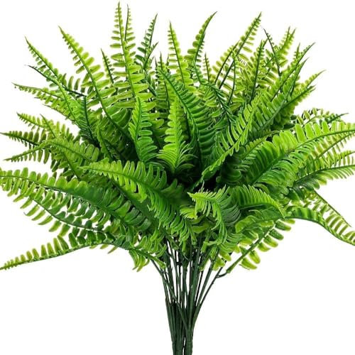 GJFWQC 6 Pcs Artificial Plants, Plastic Greening Shrubs, UV Resistant Plants, Plastic Ferns for Indoor and Outdoor Home Garden Decoration