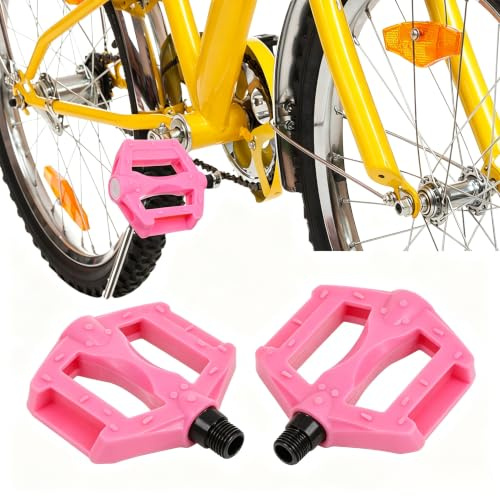 Kisangel 1 par de pedales para niños, antideslizantes, juego de pedales de bicicleta infantil, eje de plástico rosa, para bicicleta de montaña, repuesto