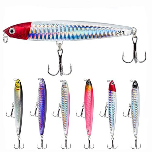 TUXIBIN 6 esche da pesca, esche artificiali, set di accessori da pesca, 24 g, esche artificiali, luccio, spinner pesca, acqua dolce salata, set da pesca per luccio, lucioperca, pesce persico, trota 6