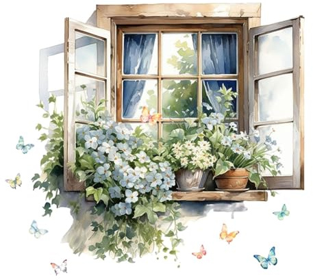 SZLIFE Adesivi per finestre finte, Finti Adesivi per finestre, Paesaggio Rimovibile, Sfondo Decorativo in PVC, Poster murale per Porte e armadi.