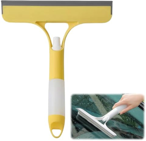 3 In 1 Window Cleaning Scraper,Window Cleaning Scraper Squeegee,Squeegee and Scrubber with Spray,Multifunctional Household Window Cleaner Tool,All-Purpose Window Squeegee Cleaner Tool for Car,Yellow