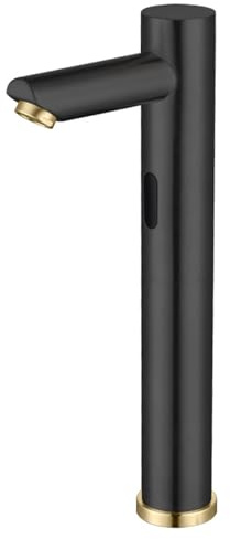 XJTNLB Rubinetto Sensore Automatico Bagno Rubinetto Lavabo Touchless Acqua Calda e Fredda Miscelatore Lavabo in Acciaio Inox,Nero+Oro,Alto