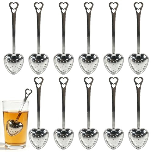 Rkixlix 12 Pezzi Infusore per Tisane, Filtro Tè con Manico Colino Infusore Per Tè A Forma di Cuore in Acciaio Inox Infusore per Tè Infusore tè Colino Tisane Filtro Te Infusione per Spezie,Erbe