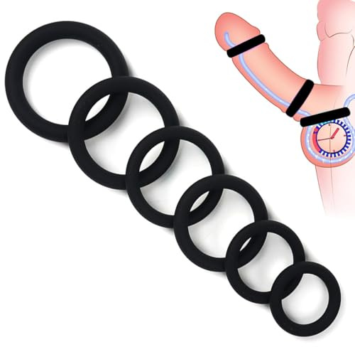 GNALIA Cock Ring 6 Pezzi, Anelli Pene, Giocattolo Sessuale Per Coppie, Aumenta Potenza, Nero, Dimensioni 22-39Mm