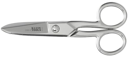Klein Tools 2100-5 Electrician Scissors, Made in USA, 5.25-Inch Compact Scissors for Heavy-Duty Cutting and Low Voltage Work, Multi-Purpose