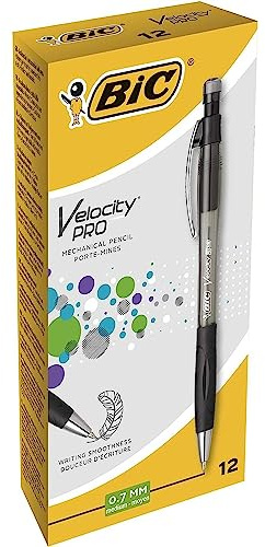 BIC Velocity Pro Refillable Mechanical Pencils - Black - Box of 12 (3 HB) Lead Pencils 0.7 mm with Eraser