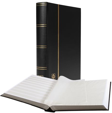 Leuchtturm 325030 Album per francobolli - Album con Tasche Basic - 64 Pagine Bianche DIN A4, Non Imbottito - Copertina Nera