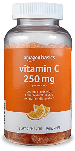 Amazon Basics Vitamin C Gummies, Sour Orange Flavor, 250 mg, 150 Count, Vegetarian, Immune Health Support (Previously Solimo)