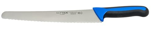 Winco Sof-Tek, 10 Wide Bread/Pastry Knife, Soft Grip Handle,Silver/Black/Blue