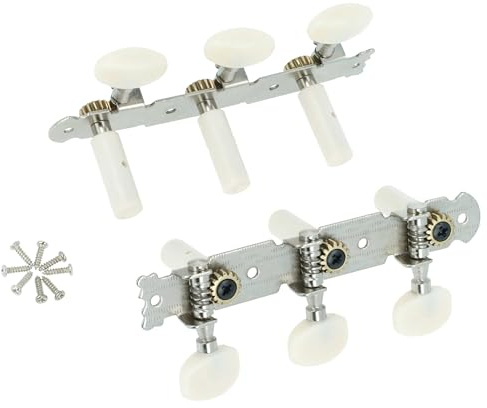 vhbw Guitar Tuner Key Caps 3R3L for Guitar Strings, concert guitar with 10 mm Peg Hole - Machine Heads Silver