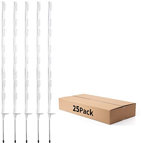 FENSMILE 48Inch Step-in Fence Post-Electric Fence System Post for Garden and Farm（25 Pack）,White