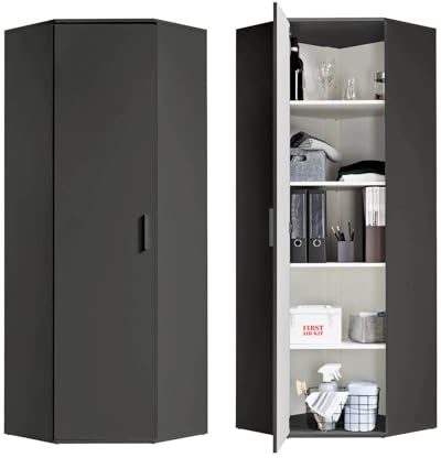 mokebo Mehrzweckschrank Eckschrank (64x180 cm) 'Der Lange' Made in Germany aus Holz Aktenschrank für Flur oder Büro Allzweckschrank Vorratsschrank Anthrazit Schwarz