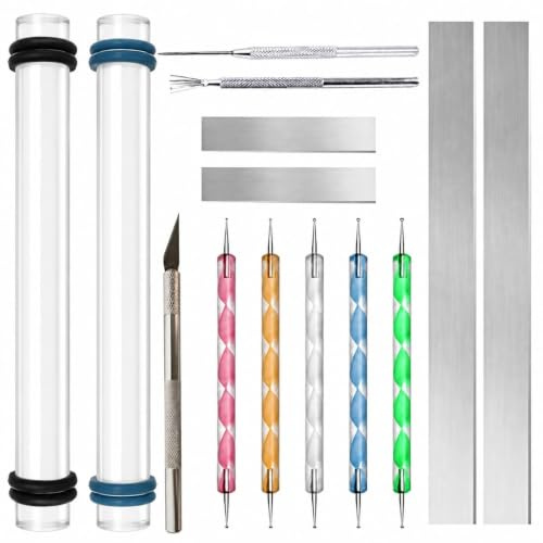 DIYOOHOMY 14 Modelliermassen-Werkzeuge, Acryl-Roller, Ton-Nudelholz, Ringe, Taschentuchklinge, Modellierwerkzeug, Ohrringherstellung, Zubehör, Schneider, Messer, Punktierwerkzeug, Schmuckzubehör