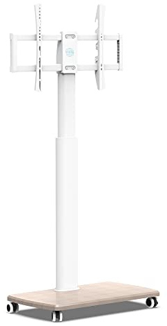 FITUEYES Supporto TV Da Pavimento Mobile Per TV 32–70 Pollici Fino A 40 KG, Altezza Regolabile E Girevole, Con Base In Legno, VESA Massimo 600×400, Ideale Per Appartamenti E Uffici