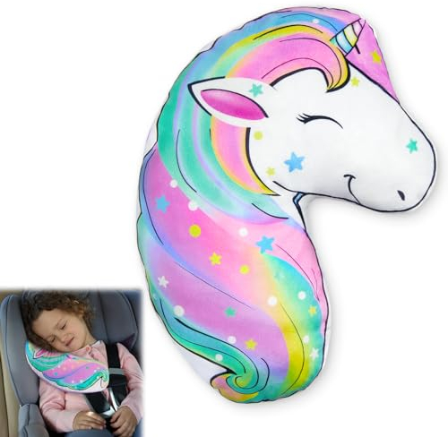 MHJY Coussin Voiture Enfant Protection Ceinture de Sécurité Licorne Siège de Sécurité Protege Ceinture Voiture Adulte Cale Tete Voiture pour Filles Garçons Voyage