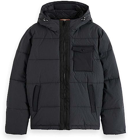 Scotch & Soda Men's Hooded Puffa Jacket Puffer, Black 0008, L