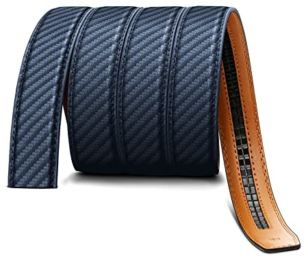 BULLIANT Gürtel Herren, Ledergürtel Automatikschließe Ratsche Gürtel Anzug 35mm,Ohne Schnalle,Größe Angepasst(Navy Blau-120cm/26-40 taille verstellbar)