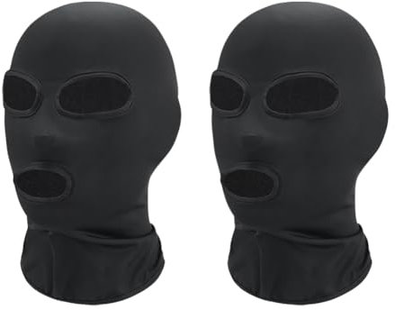 JIHUOO 2 Pcs Black Full Face Mask Cover Faceless Skin Masks Halloween Cosplay Spandex Hood Mask for Unisex Cosplay 3 Hole