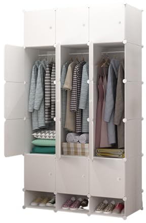 MAGIC SELECT Armario Modular. Estantería de Módulos. Organizador Modular de Ropa. Ropero para Hogar. Estante de Almacenamiento para Dormitorio, 18 Módulos, 2 Barras, 192x105 cm.