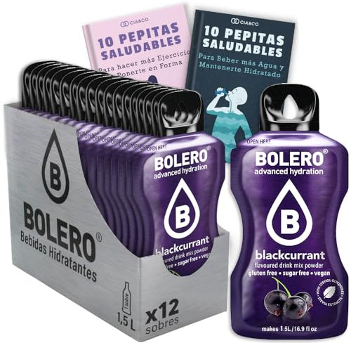 12 x Bebida Bolero GROSELLA NEGRA Hidratante Sin Azucar (12x9 grs) + 20 Pepitas Saludables para una vida más sana by Cia&Co