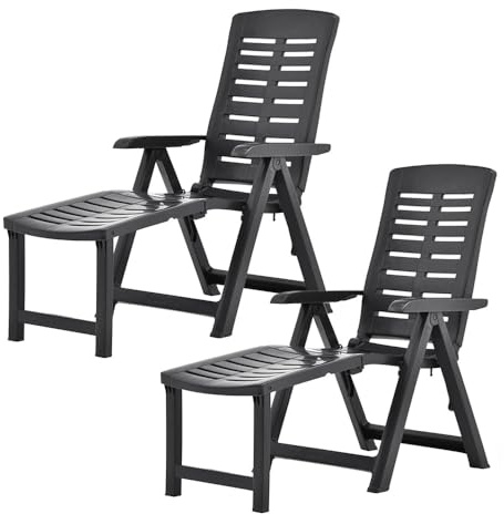 VIRSUS 2 Poltrone Pieghevoli da Giardino con Poggiapiedi di colore ANTRACITE, Misura 60x108x109 cm, Sedia Reclinabile Multiposizione Regolabile per Esterno, Made in Italy -ARIZ008F