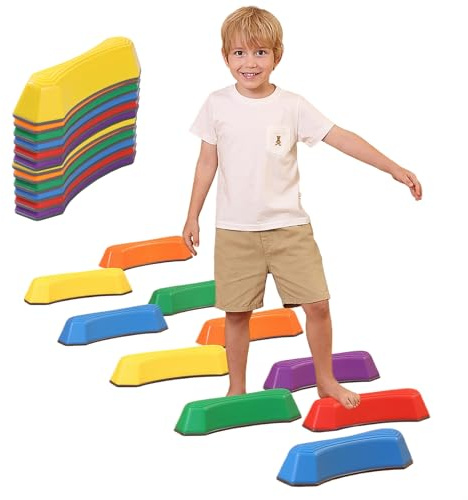 Stepping Stones for Kids Balance Beam Non-Slip Bottom Exercise Coordination and Stability Sensory Toys Toddler Outdoor Toys Kids Outdoor Play Equipment (12 pcs)