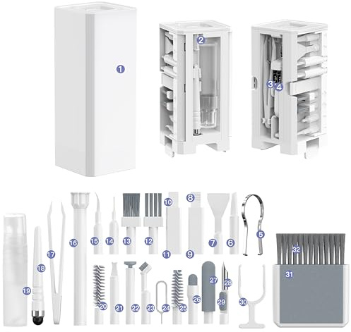 32-in-1 Electronics Cleaning Kit for Phone, Earbuds, Keyboard & Camera Lens | For iPhone, AirPods & Android Devices For Laptop & Monitor Charging Port Cleaner Compact Portable Design