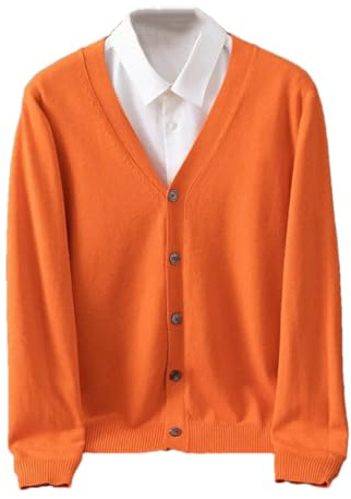 Cárdigan de punto de cachemira para hombre, talla grande, con cuello en V, para otoño e invierno, de lana cálida, de alta gama, naranja, 3XL