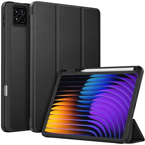 Fintie Hülle für Xiaomi Pad 7 / Pad 7 Pro 11.2 Zoll 2024 Tablet - Ultradünne Soft TPU Rückseite Abdeckung Schutzhülle mit Stifthalter und Auto Schlaf/Wach Funktion, Schwarz