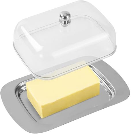 Beurrier Inox, Beurrier avec couvercle et poignée , peut contenir 250 grammes de beurre, stocker les accompagnements, le fromage, les desserts, idéal pour les familles, les restaurants et les hôtels