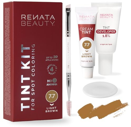 RB RENATA BEAUTY Tint Kit – Cream Hair Dye Kit with Developer and Application Brush for Spot Coloring - Covers Gray Hairs, Smudge-Proof, Long-Lasting Up to 4 Weeks, 20 Applications [Light Brown]