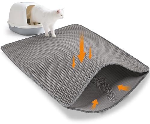Citylife Groß Katzenklo Matte, 120x70cm Doppelschicht Wasserdichte Rutschfeste Katzenstreu Matte, Waben Design und Leichte Reinigung, für die katzentoilette, Grau