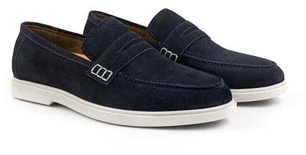 Silver Street London San Nicola Premium Suede Loafers for Men Extra Padded Breathable Mens Casual Shoes Comfortable Moccasins Slip On Flats, Navy, UK 10