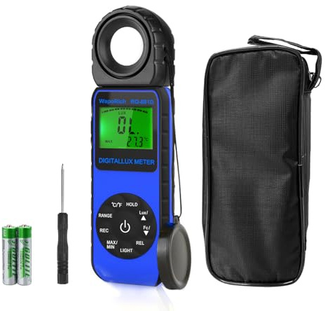 Digital Light Meter WapoRich RQ-881D Illuminance Tester w/Rotatable Sensor 1-400,000 Lux/FC for LED White Light, Plants, Photography, Home & Industrial Use