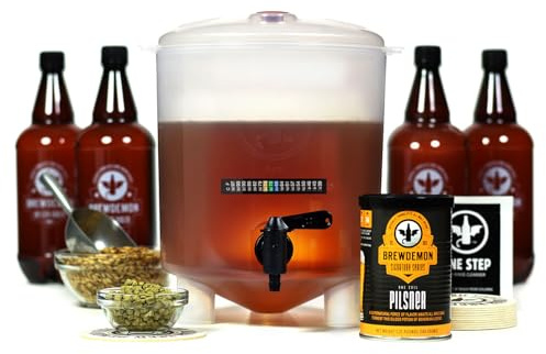BrewDemon Craft Beer Making Kit Plus Bottles - Our Conical Fermenter Eliminates Sediment and Makes Bottling a Snap - 1 Gal. Recipe Included