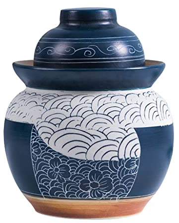Vaso per fermentazione per la casa, in vetro kimchi, in gres porcellanato per fermentare kimchi, crauti con coperchio, contenitore in ceramica per verdure in salamoia