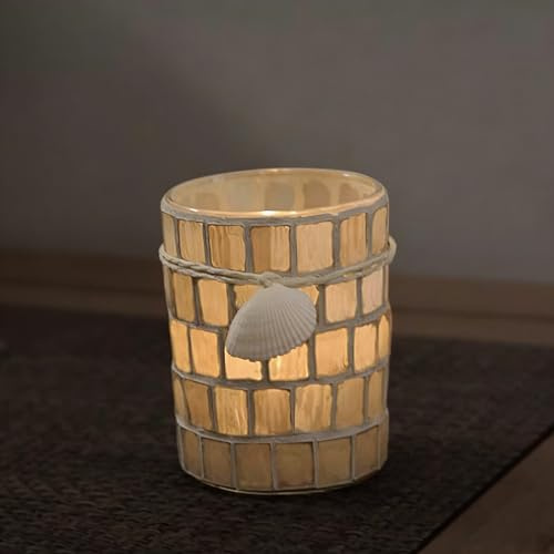 Maimeili Portacandele de Vidrio Mosaico Romántico Copa para Vela Aromática con Efecto de Luz de Fragmentada Decoración de Centro de Mesa para San Valentín Navidad Acción Fiestas Sin Velas