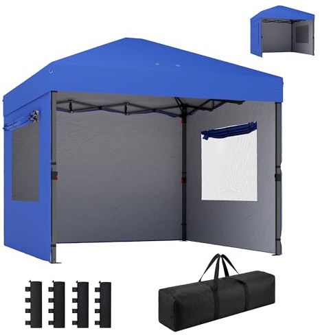 Outsunny Carpa Plegable 3x3 m, Pop-up, Cenador Pabellón de Jardín con 3 Paredes Laterales, 2 Ventanas Malla, UPF50+, Altura Ajustable 3 Niveles, Bolsa Transporte, Sacos Arena, Gazebo Exterior, Azul