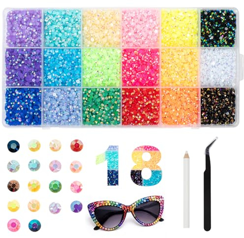 Vinuwu 22000+ pièces de strass, 3 mm, 18 couleurs de pierres à paillettes pour le bricolage, kit de bedazzling pour les ongles et les textiles, strass pour ongles et peinture diamant DIY (colle non