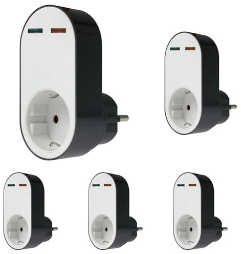 as - Schwabe 18611 - Adaptador Profesional de protección contra sobretensiones Flash, Toma de Corriente con protección contra sobretensiones, 230 V, Blanco/Negro (Paquete de 5)